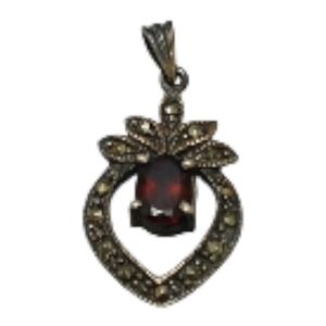Silver Marcasite & Garnet Pendant